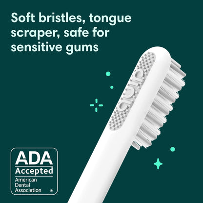 Quip Sonic Toothbrush for Adults with Timer - Includes Extra Brush Head and Travel Cover Mount - Electric, Soft Bristle Refill Head, Metal Handle, 3 Month Battery Life - Travel Toothbrush - Slate