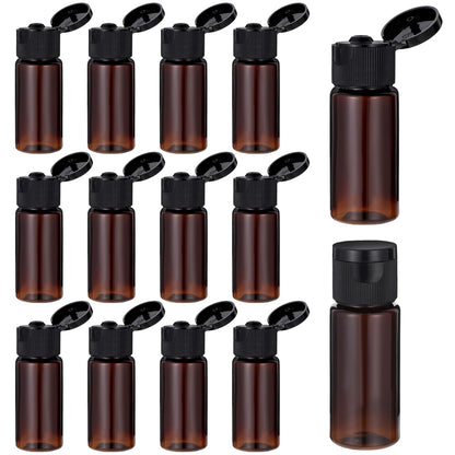 Travel Size Make up Sample Containers, 12 Pieces Plastic Mini Empty Toiletry Bottles 1/2 Oz Leak Proof Liquid Containers with Lids for Travel Liquid Toiletries, Amber