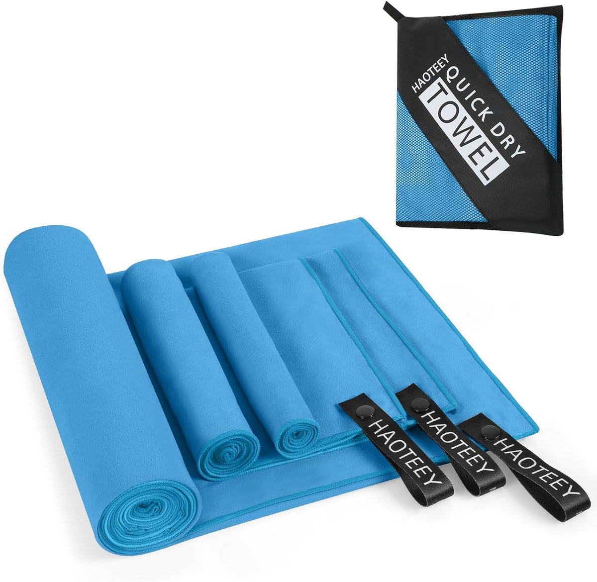 Quick Dry Travel Towel, 3 Sizes 1 Pack Camping Microfiber Towel, Lightweight Fast Drying Towels Set 60"x30", 30"x15", 15"x15" w/Bag for Gym, Beach, Hiking, Swimming, Light Blue