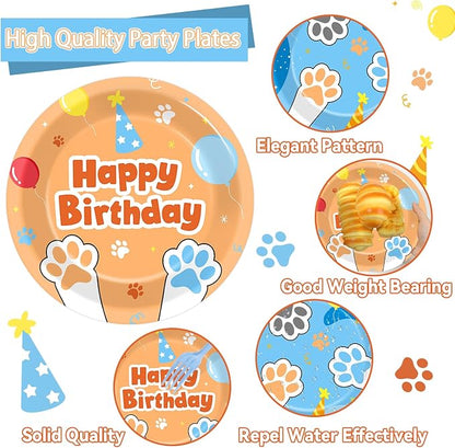 96Pcs Blue Dog Happy Birthday Party Supplies Cartoon Puppy Paper Plates and