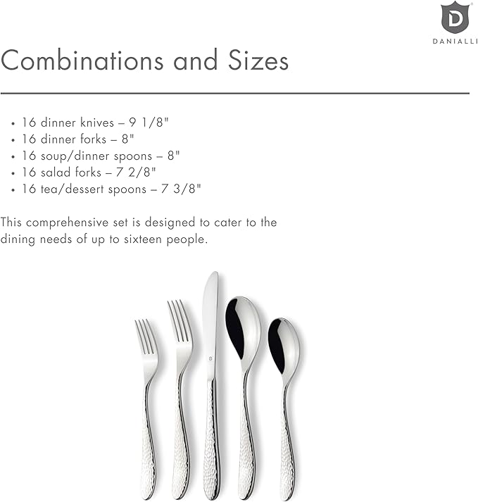 Silverware Set for 16 | 18/10 Stainless Steel Flatware Set | Mirror Finish, Heavy-Duty, Dishwasher Safe, Elegant & Durable, Built to Last (80-Piece, Marettimo Hammered)