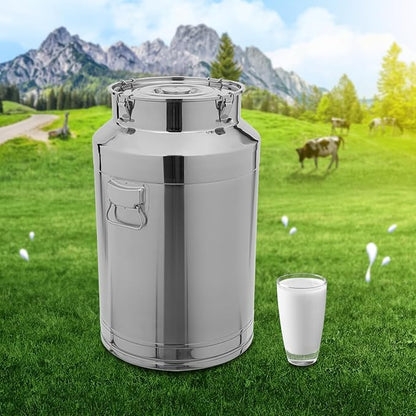 304 Stainless Steel Milk Can - 20 Gallon (76 Liter) Heavy Duty Airtight Food Storage Container for Milk, Wine, Oil - Ideal for Home, Farm, and Commercial Use
