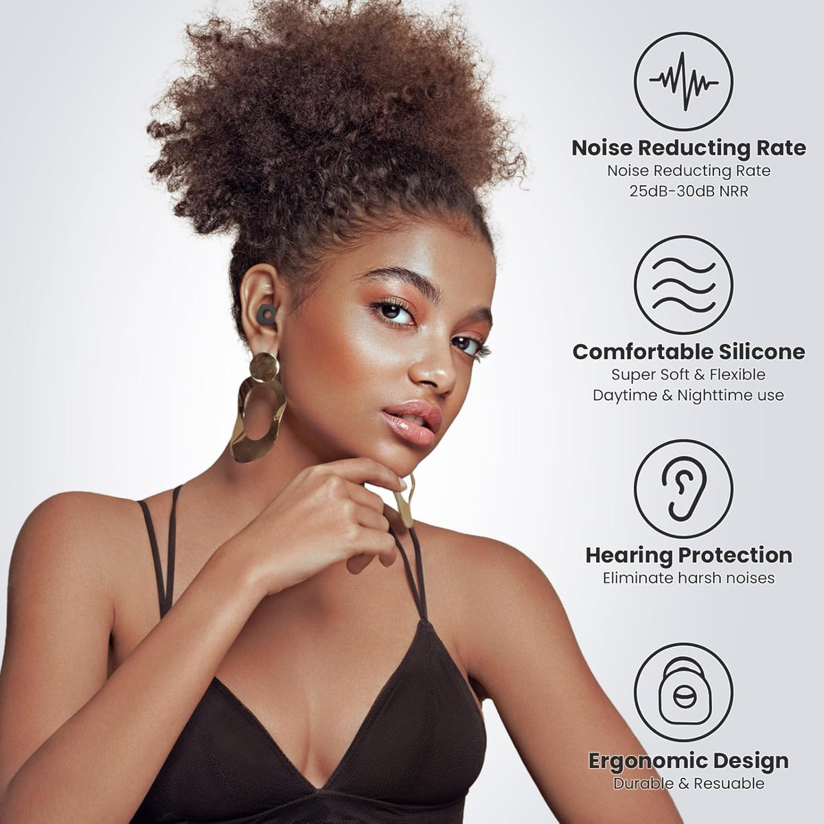 2 Pairs of Ear Plugs for Sleeping,Reusable Hearing Protection Earplugs with 8 Pairs Ear Tips & One Connector Cord,Soft Ear Plugs for Noise Reduction,Concert,Musician & Work - 25dB-30dB