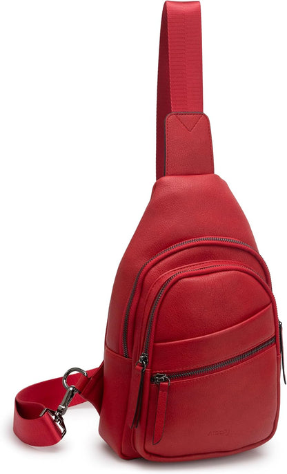 Alldaily Large Sling Bag for Women Crossbody Purse Leather Fashionable Trendy Chest Bag for Travel, Fanny Pack (Red)