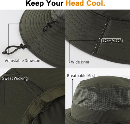 Home Prefer UPF50+ Mens Sun Hat Wide Brim Fishing Hat Foldable Large Brim UV Protection Sun Hat for Men Women Beach Gardening