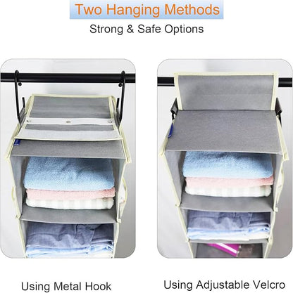 Large-Sized Hanging Shoe Organizer 8-Shelf, Hanging Closet Organizer with 8 Side Pockets, Wider Hanging Shelves for Storage Shoes Clothes 9" W × 11.8" D× 48" H, Grey