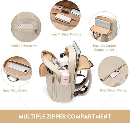 Hiking Travel Backpack for Women Casual Business Weekender Multilayer Laptop Bag,16 Inch,Apricot