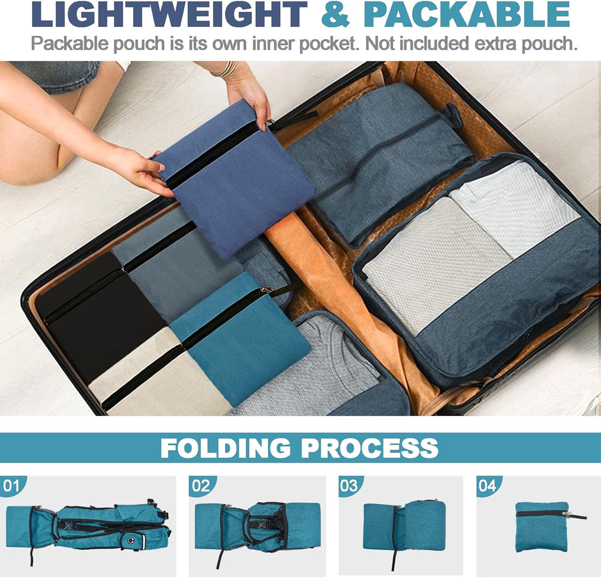 Seektop 15L Small Hiking Backpack for Women Men, Foldable Packable Backpack with Phone Pocket, Lightweight Travel Daypack for Hiking Camping Outdoor (Lake Blue)