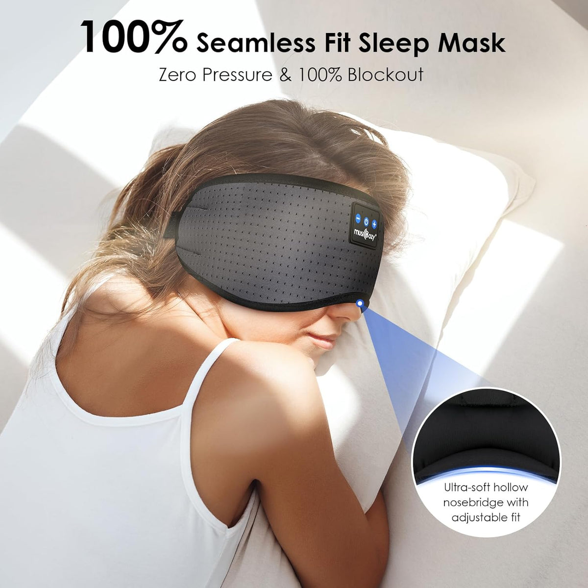 MUSICOZY Sleep Headphones Bluetooth 5.4 Breathable Sleeping Headphones Sleep Mask, Wireless Eye Mask Sleep Earbuds for Side Sleepers Men Women Office Travel Cool Tech Gadgets Gift