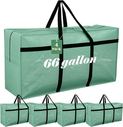 4 Pcs 66 Gallon Large Moving Bags with Zipper and Handles Foldable Storage Duffle Bags Heavy Duty Extra Large Totes for College Dorm Travel Clothes Blankets Bedding Moving (Teal)