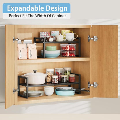 2 Pack Expandable Kitchen Cabinet Shelves Organizer,Heavy Duty Metal Shelving Units and Storage,Stackable Adjustable Kitchen Storage Organization Shelves Rack for Counter Cupboard Pantry,Length:20.5"