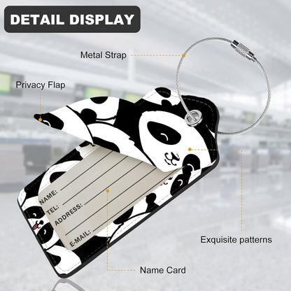 2Pack Luggage Tags for Suitcases, Cute Unique Pu Leather Cruise Luggage Tag with Privacy Cover ID Label Address Card and Metal Ring Suitable for Women Men Kids Travel Bag Silly Cat Face