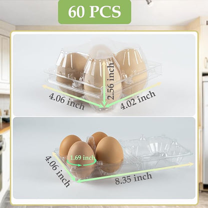60 PCS Clear Egg Cartons, Egg Cartons Cheap Bulk Plastic Egg Holders for Home Ranch Chicken Farm Market