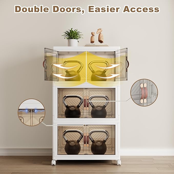 SAILUN 135QT Extra Large Collapsible Storage Bins with Wheels and Lid, Stackable Storage Bins Open Closet Organizers and Storage Storage Containers Drawers,19.7" L × 12.6" W × 34.8" H（3 Pack）
