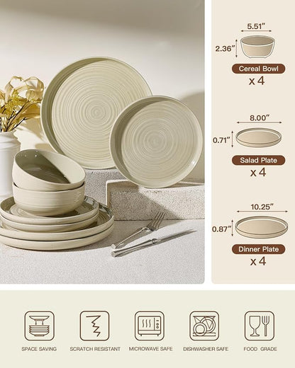 Stoneware Dinnerware Set for 4, Chip & Scratch Resistant Everyday Ceramics