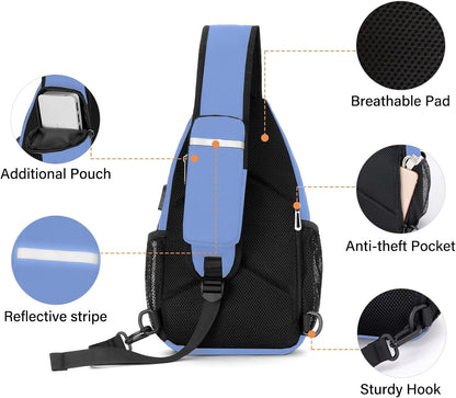 MOSISO Sling Backpack Bag, Crossbody Shoulder Bag Travel Hiking Daypack Chest Bag with Front Square Pocket&USB Charging Port