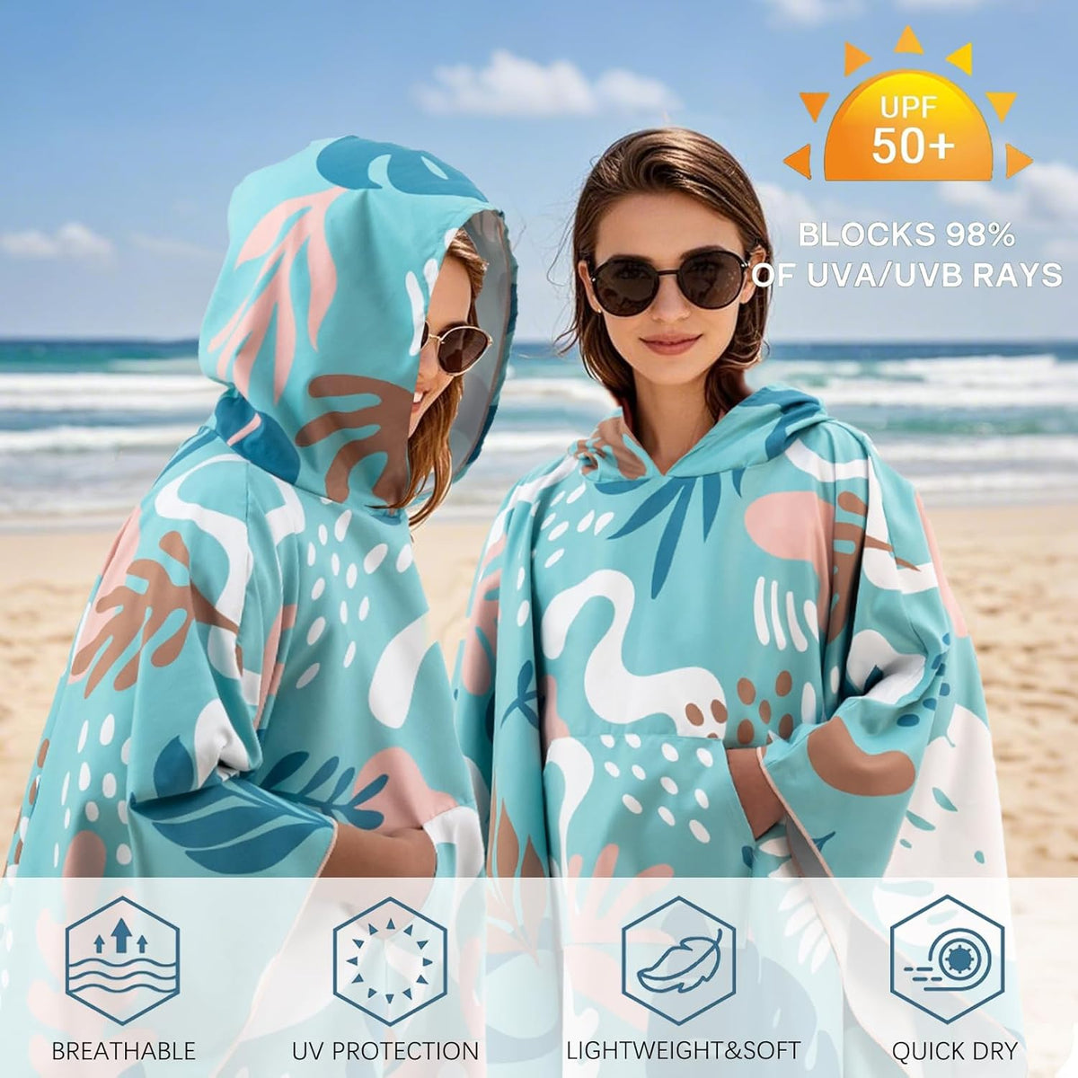 PY SUPER MODE Beach Hooded Towel Oversized - 60 x 40 inches Quick Dry Microfiber Beach Towels, Lightweight Soft and Absorbent Pool Towel Suitable for Bath Swimming Camping for Adults