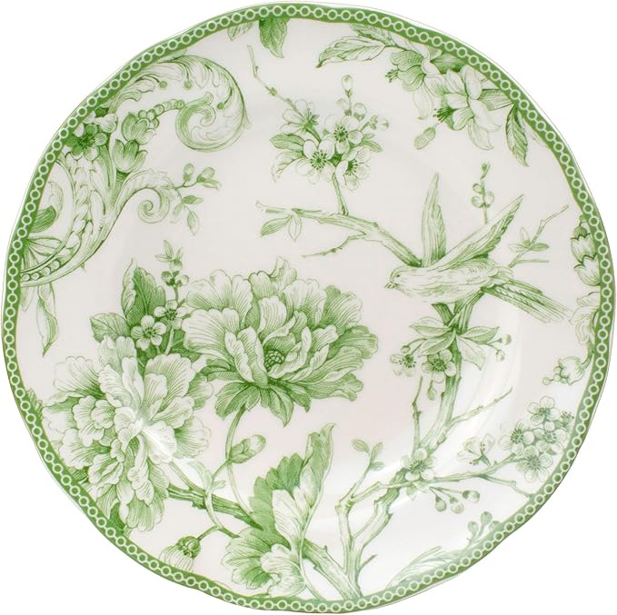 222 Fifth Adelaide Moss 16-Piece Porcelain Dinnerware Set – Service for 4, Plates, Bowls & Mugs, Hand-Applied Decal, Microwave & Dishwasher Safe, for Everyday Dining & Entertainment