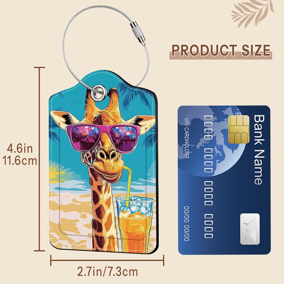 2 Pack Colorful Giraffe Luggage Tags for Suitcase, Leather Luggage Tags Cute, Privacy Cover ID Label with Stainless Steel Loop & Address Card, Giraffe Travel Bag Tag Luggages Accessories for Suitcases