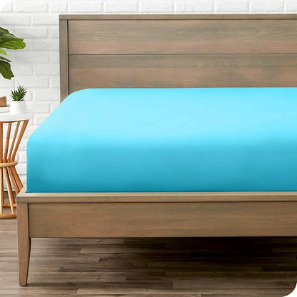 Bare Home Fitted Bottom Sheet Twin XL Size - Premium 1800 Microfiber - Ultra-Soft Hotel Luxury - Deep Pocket - Durable and Long Lasting (Twin XL, Aqua)