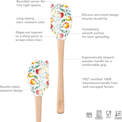 Tovolo Apple Orchard Fall Spatula With Wood Handle for Cooking Baking Mixing Meal Prep, Autumn Spatulart Fall Apple Kitchen Utensil Decor Spatulas Silicone Heat Resistant BPA Free
