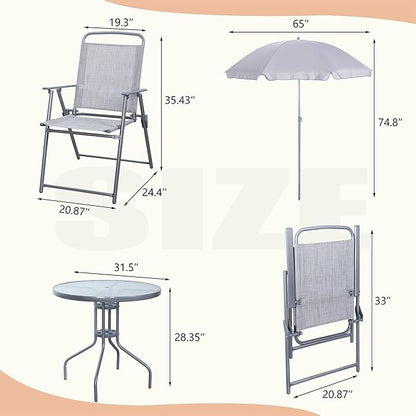 Vongrasig 6 Pieces Folding Patio Dining Set, All Weather Small Metal Outdoor