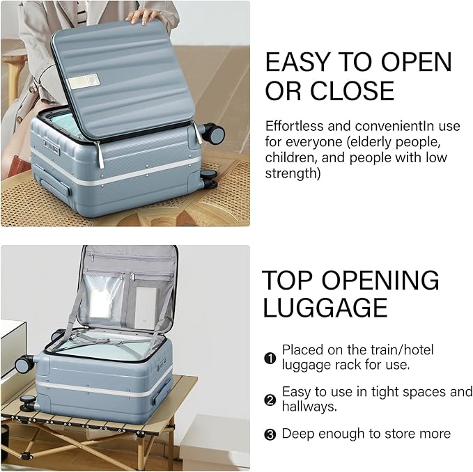 Hanke 16 Inch Underseat Carry On Suitcases with Wheels,Lightweight Hard Shell Carry on Luggage for Weekender,Top Opening Small Suitcase,Travel Luggage for Womem Men,Grey