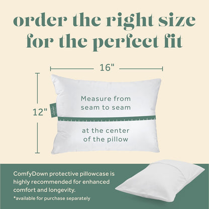 Goose Down Travel Pillow - Filled with 800 Fill Power European Goose Down, Egyptian 300 Thread Count 100% Cotton Cover for Plane car & Home - Made in USA (12x16)