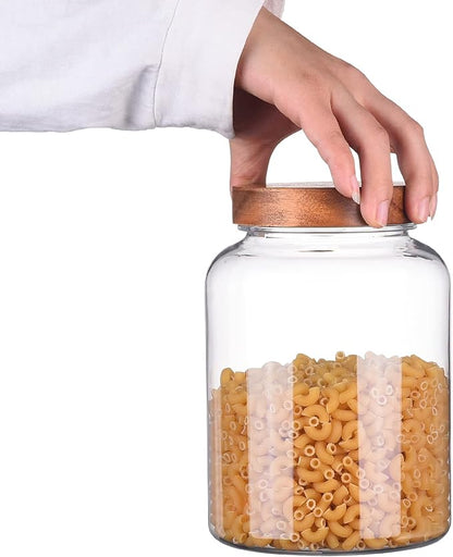 64 Fluid Ounces Unbreakable & Dishwasher Safe Plastic Apothecary Jar with Wooden Airtight Screw Top Lid, 0.5 Gallon Food Storage Canister for Sugar, Coffee, Cookie, Cereal, Flour Containers