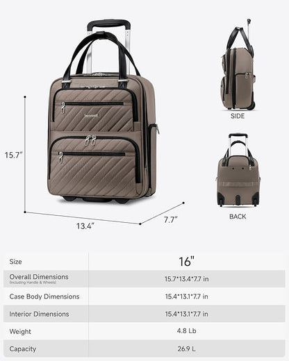 LUGGEX Underseat Carry On Luggage with Wheels, Stylish Lightweight Under Seat Luggage, Soft Sided Personal Item Suitcase for Short Trip (Cafe Latte, 16 Inch)