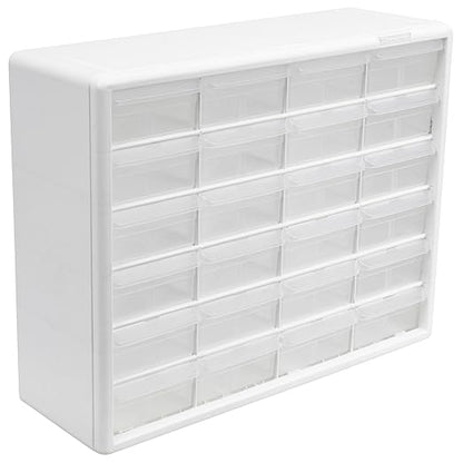 Akro-Mils 24-Drawer Plastic Drawer Storage Cabinet for Garage Organization, Bead Organizer, Building Bricks Storage, Teacher Toolbox, Makeup Organizer, 20" W x 6" D x 16" H, 10124 White
