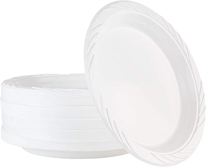 100 Count Disposable 9 Inch White Plastic Dinner Plates large