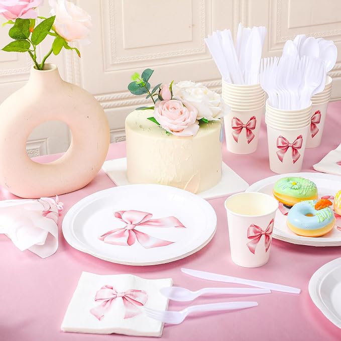 Sieral 144 Pcs Pink Bow Party Supplies Coquette Birthday Party Decoration Bow