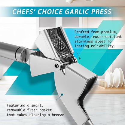 KULUNER Professional Garlic Press,Practical Garlic Peeler That Requires No Peeling,Minced Garlic Machine Crushes Garlic Into Fine Paste,Made of 304 Stainless Steel,Rust-Resistant and Easy to Clean