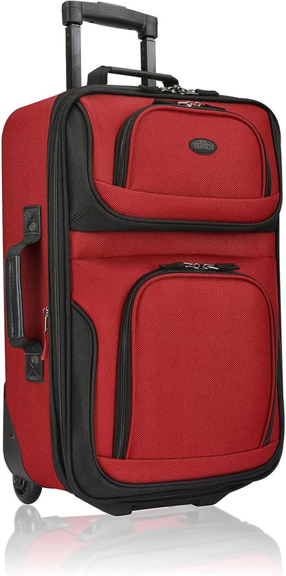U.S. Traveler Lightweight Rolling 20" Carry On Luggage Softside Suitcase, Red, 2 Wheel Single