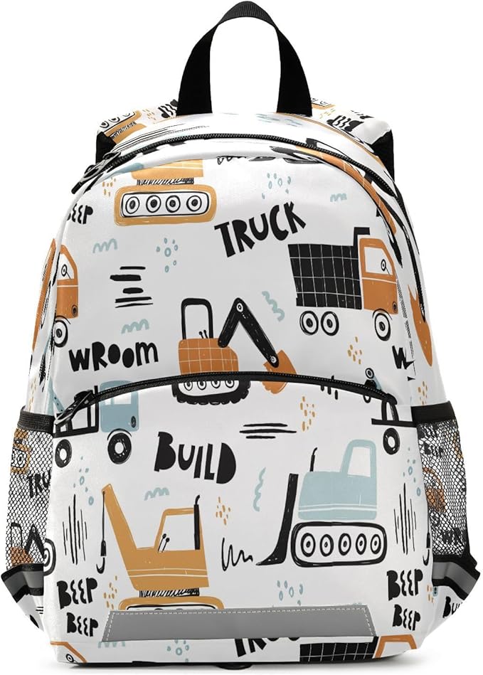 Transport Truck Excavator Toddler Backpack Boys Girls Kids Preschool Bookbag School Children Bag with Leash Travel Casual Daypack Kindergarten Elementary Schoolbag for Nursery Junior Primary Students