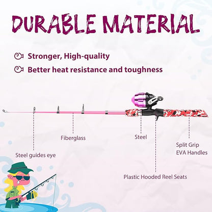 Kids Fishing Pole, Portable Telescopic Kids Fishing Poles for Boys and Girls, Fishing Rod and Reel Combo Kit with Tackle Box, and Fishing Net, Best Fishing Pole for Toddler Youth