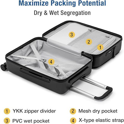 KYME Hardside Carry On Luggage Airline Approved with Laptop Compartment (Black, Carry-On 20 Inch)