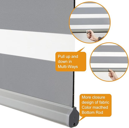 Persilux Zebra Window Blinds, Cordless Room Darkening Roller Blinds (23" W x 72" H, Grey) Roller Blinds Cordless Light Filtering, Light Control for Day and Night…