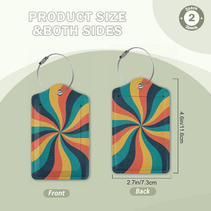2 Pcs 70s Retro Wavy Luggage Tags,Cruise Vintage Twisted Ray Luggage Tag with Privacy Flap,Name Id Label and Steel Loop for Women Men Travel Bag Suitcase
