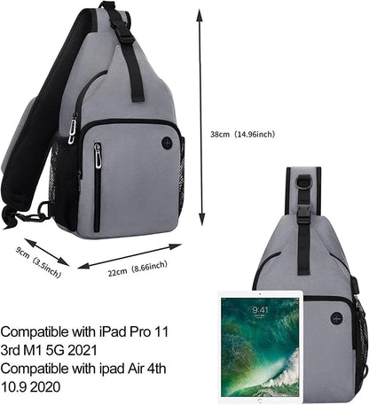 MOSISO Sling Backpack Bag, Crossbody Shoulder Bag Travel Hiking Daypack Chest Bag with Front Square Pocket&USB Charging Port