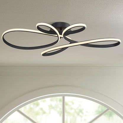 Possini Euro Design Helix Ultra Modern Semi Flush-Mount Ceiling Light Sand Black Dimmable LED Strip Twisting Ribbon Steel Metal 36 1/2" Wide Bedroom Kitchen Living Room Hallway House Home Dining