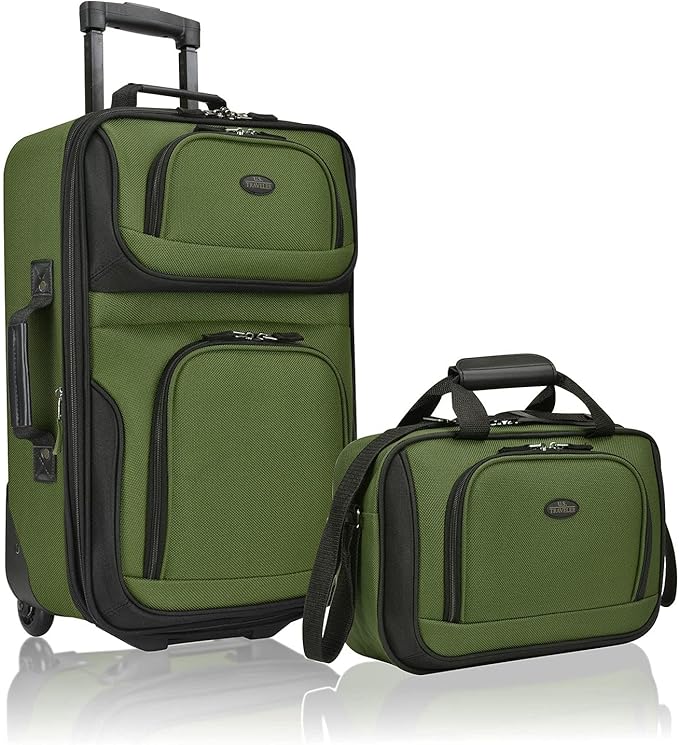 U.S. Traveler Rio Softside Expandable Carry-on Rolling Luggage, Green, 2 Wheel Set