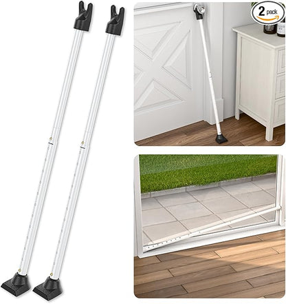 SECURITYMAN 2-in-1 Door Security Bar & Sliding Patio Door Security Bar (2 Pack) via Interchangeable Caps - Heavy Duty Iron Construction Door Stoppers for Home, Apartment, Travel Hotel - White