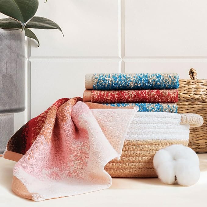 SEMAXE 100% Cotton Washcloths for Bathroom - 24 Pack, Quick-Dry Face Towels with Hanging Loop, Highly Absorbent and Soft, 13x13 Inch, Pink | Brown | Red
