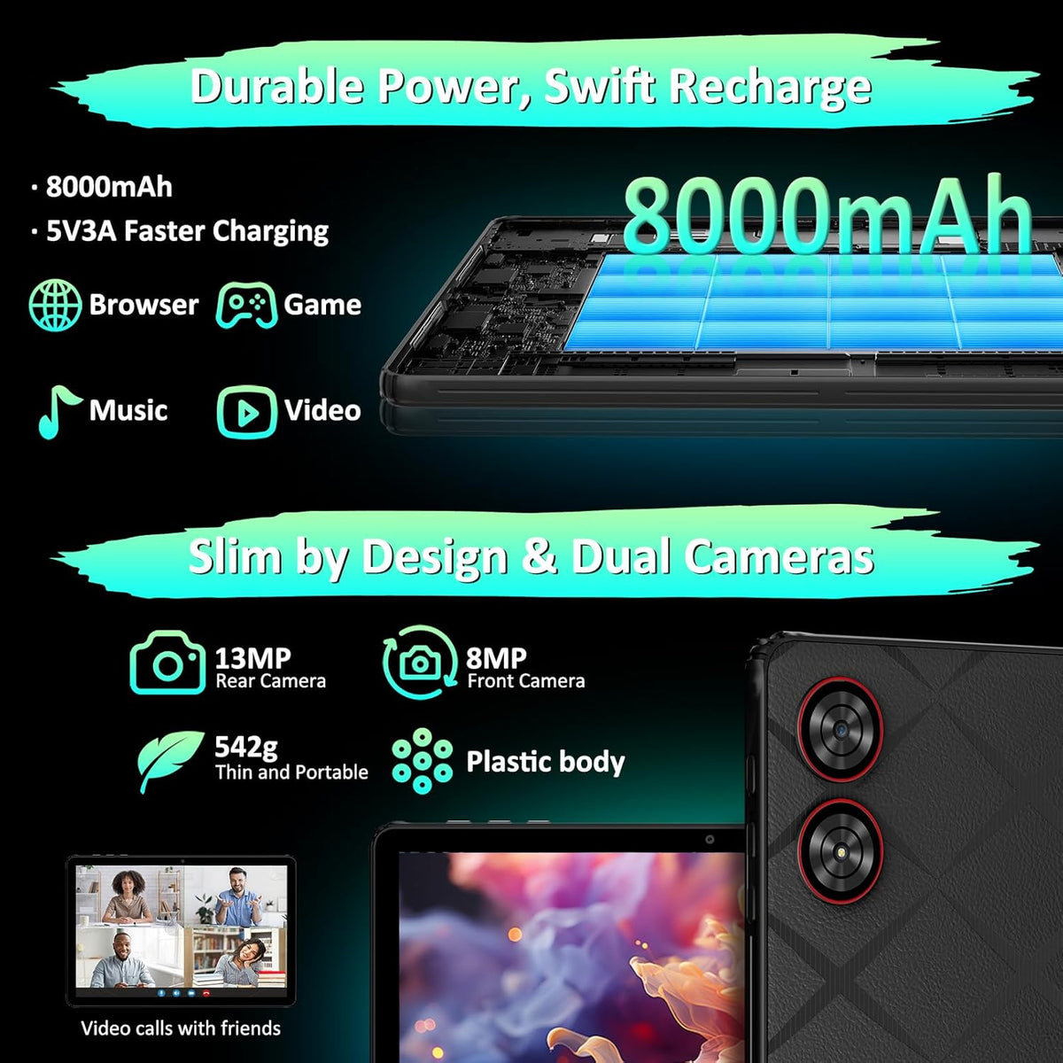 Android Tablet, 11" Android 15 Tablet, 2K FHD Display Tablets, 36GB RAM (12+24) & 256GB ROM,1TB Expandtion, Octa-Core, 8000mAh, WiFi 6, BT 5.0, HD IPS Large tableta, Keyboard & Mouse Included