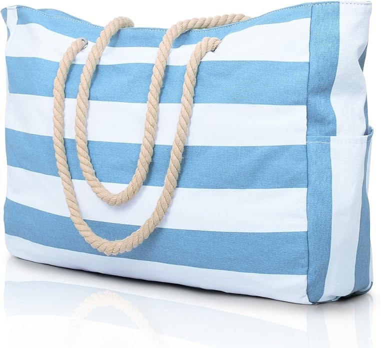 Becokan Beach Bag Large Beach Tote Bag for Women Waterproof Sandproof Swim Pool Bag With Zipper