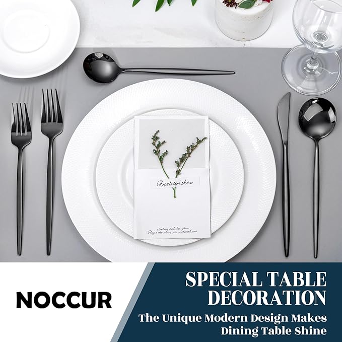 NOCCUR 40-Piece Stainless Steel Black Silverware Set for 8 - Black Utensils Set Include Knives Spoons and Forks for Home/Party/New Year