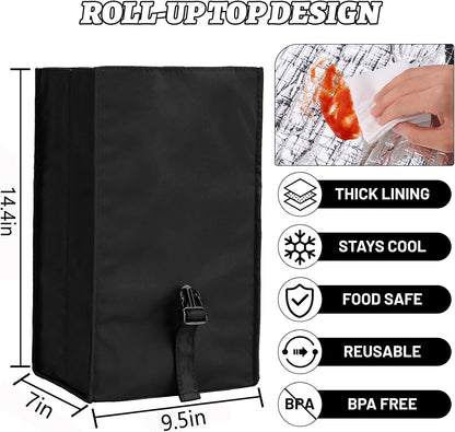 Insulated Foldable Lunch Bag With Ajustable Strap- Lightweight Portable Lunch Box for Men, Women, Office, Work, Picnic, Hiking and Beach (Black(Hard Fabric))