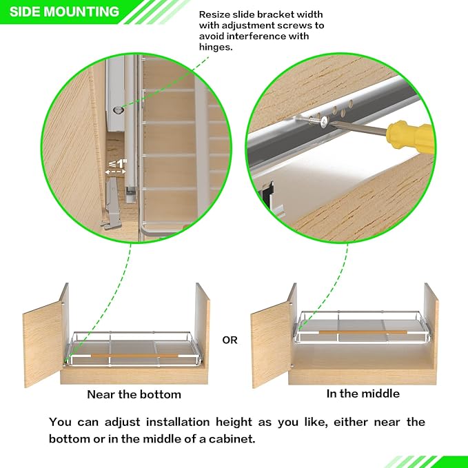 Expandable Pull Out Drawer Cabinet Organizers, Heavy Duty Slide Out Storage Shelf for Home Kitchen Pantry Cupboard Pots Pans, Adjustable Width from 23.2"~39.9", Stainless Steel 1 Pack